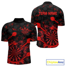 Load image into Gallery viewer, Black And Red Grunge Darts Polo, Quarter Zip For Men Custom Dart Shirts For Team, Dart Jerseys TDM5152