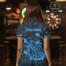 Load image into Gallery viewer, Black And Blue Grunge Darts Polo, Quarter Zip For Women Custom Dart Shirts For Team, Dart Jerseys TDM5153