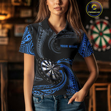 Load image into Gallery viewer, Personalized Blue Tribal Polynesian Womens Dart Shirts Custom Darts Polo &amp; 1/4 Zip Team Jersey TDM5154