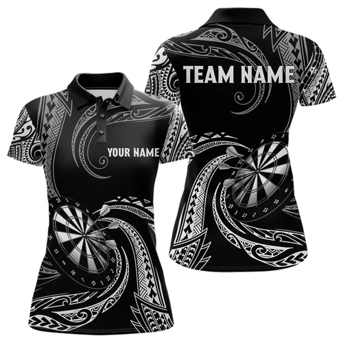 Personalized White Black Tribal Polynesian Womens Dart Shirts Custom Dart Polo & 1/4 Zip Team Jersey TDM5155