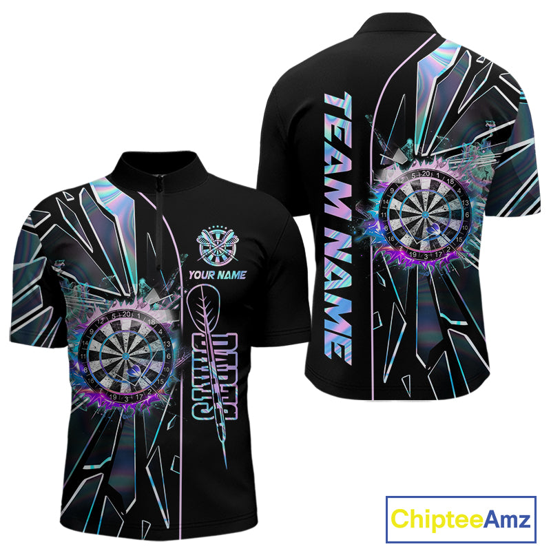 Personalized Holographic Break Glass Mens Dart Shirts Custom Darts Jersey Team Polo & 1/4 Zip TDM5157