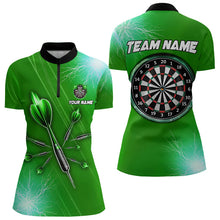 Load image into Gallery viewer, Green Thunder Lightning Light Darts Polo &amp; Quarter Zip Custom Darts Shirts For Women Darts Jerseys TDM3393