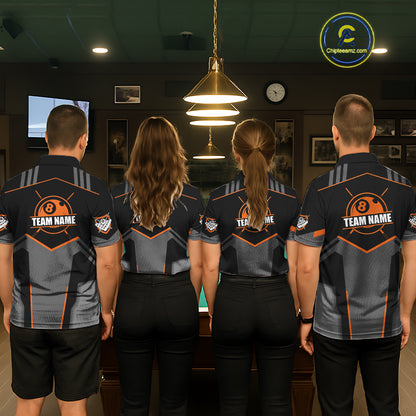 8 Ball Billiard Jerseys For Women Custom Polo & Quarter-Zip Billiard Shirts, Pool Team Shirt|Orange TDM5881