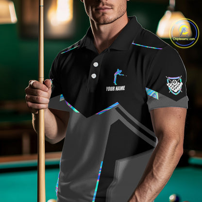 Holographic 8 Ball Billiard Jersey For Men Custom Polo & 1/4 Zip Billiard Shirts, Pool Team Shirt TDM5882