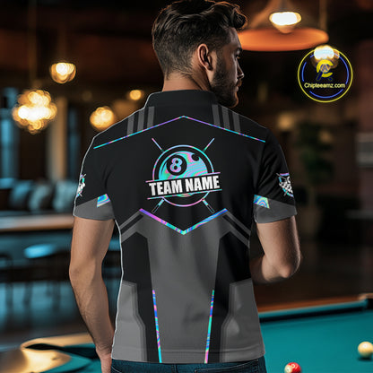 Holographic 8 Ball Billiard Jersey For Men Custom Polo & 1/4 Zip Billiard Shirts, Pool Team Shirt TDM5882