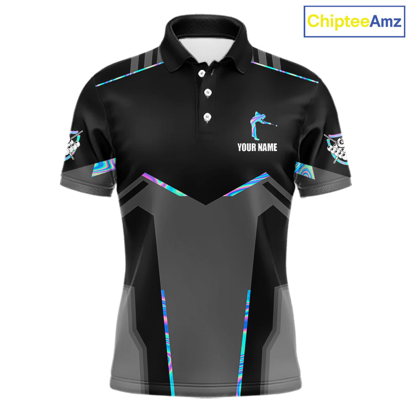 Holographic 8 Ball Billiard Jersey For Men Custom Polo & 1/4 Zip Billiard Shirts, Pool Team Shirt TDM5882