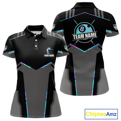 Holographic 8 Ball Billiard Jersey For Women Custom Polo & 1/4 Zip Billiard Shirts, Pool Team Shirt TDM5882