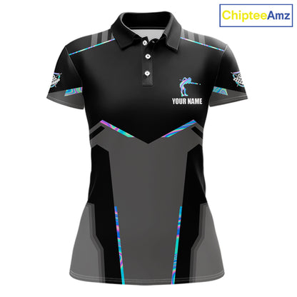 Holographic 8 Ball Billiard Jersey For Women Custom Polo & 1/4 Zip Billiard Shirts, Pool Team Shirt TDM5882