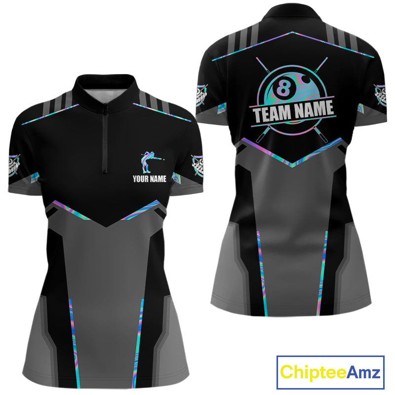 Holographic 8 Ball Billiard Jersey For Women Custom Polo & 1/4 Zip Billiard Shirts, Pool Team Shirt TDM5882