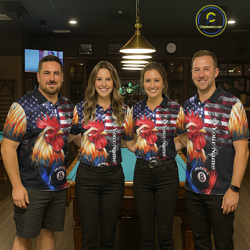 American Flag Smoke Rooster Billiard Shirt For Men Custom 8 Ball Pool Team Jersey Polo & 1/4 Zip TDM5883
