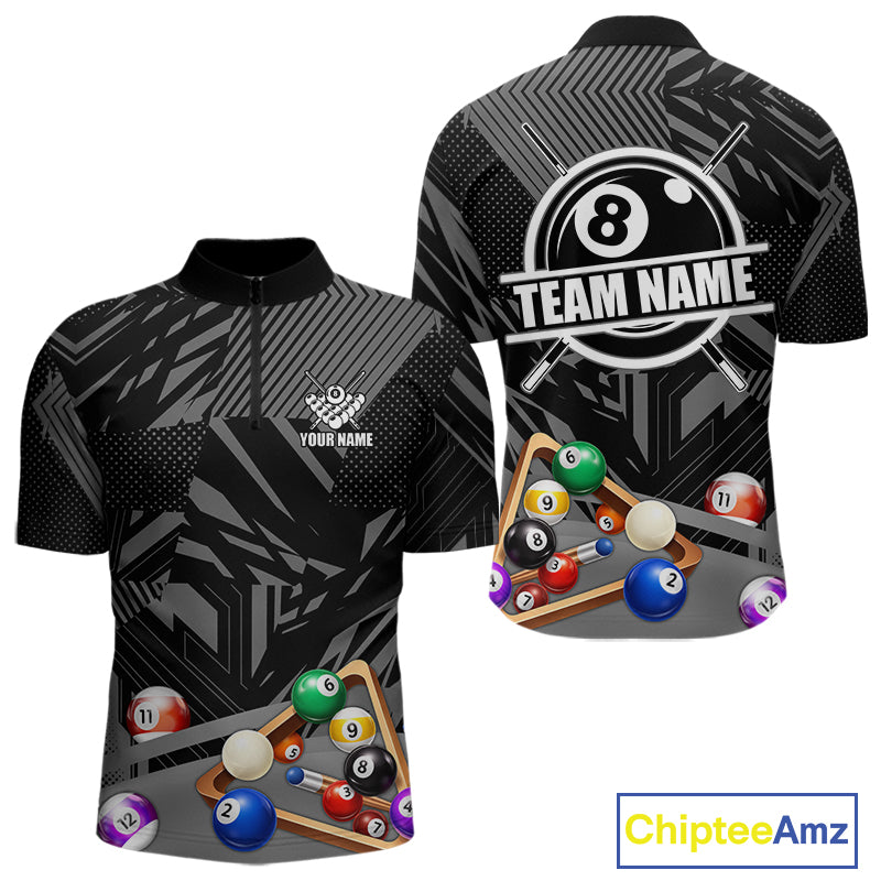 Black 8 Ball Billiard Shirt For Men Custom Billiard Tournament Pool Team Jersey Polo & 1/4 Zip TDM6023