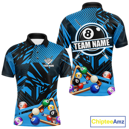 Blue 8 Ball Billiard Shirt For Men Custom Billiard Tournament Pool Team Jersey Polo & 1/4 Zip TDM6024