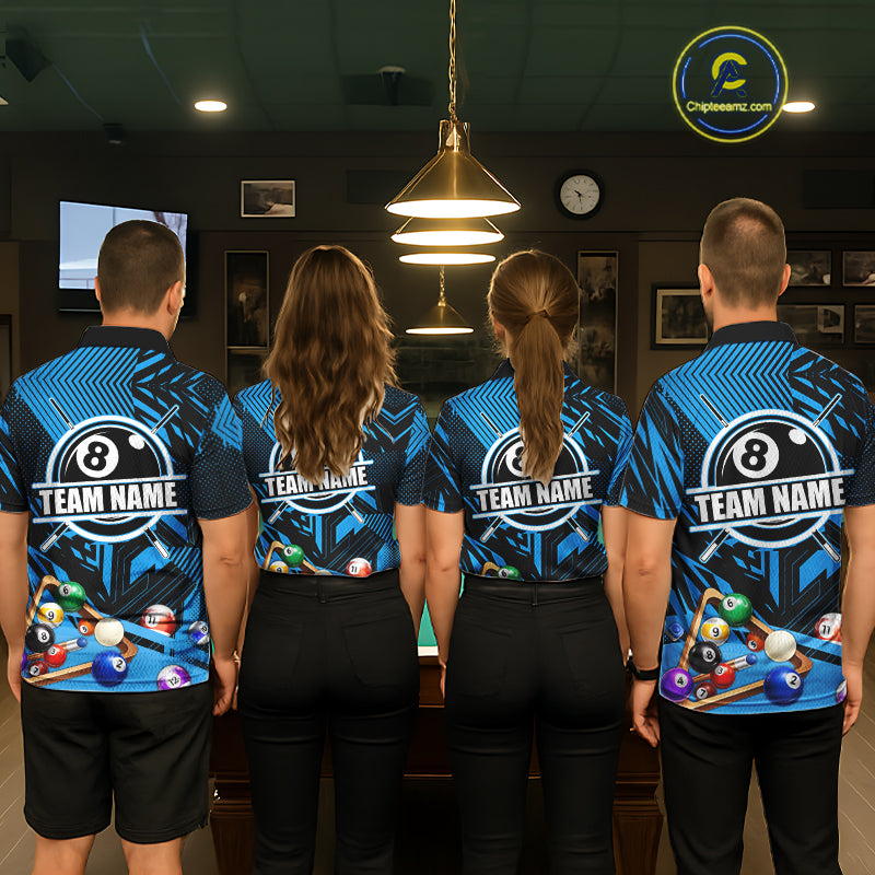 Blue 8 Ball Billiard Shirt For Women Custom Billiard Tournament Pool Team Jersey Polo & 1/4 Zip TDM6024