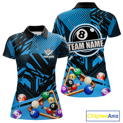 Blue 8 Ball Billiard Shirt For Women Custom Billiard Tournament Pool Team Jersey Polo & 1/4 Zip TDM6024