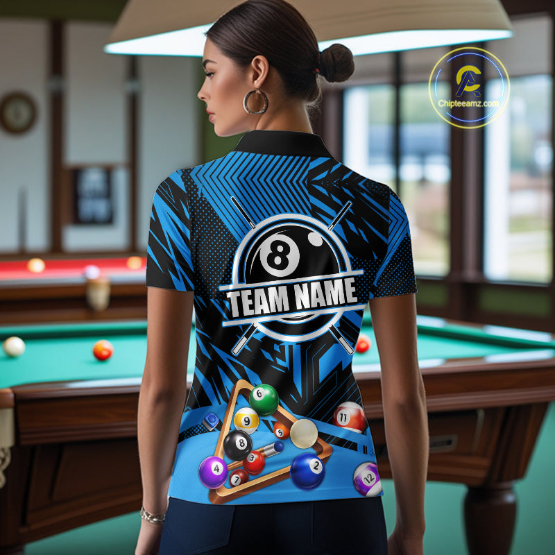 Blue 8 Ball Billiard Shirt For Women Custom Billiard Tournament Pool Team Jersey Polo & 1/4 Zip TDM6024
