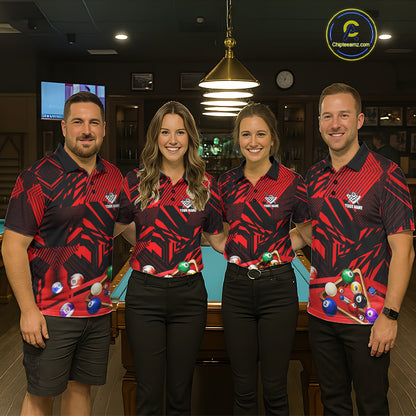 Red 8 Ball Billiard Shirt For Women Custom Billiard Tournament Pool Team Jersey Polo & 1/4 Zip TDM6025