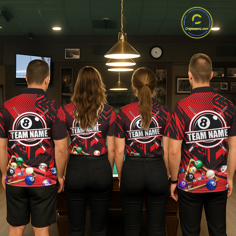Red 8 Ball Billiard Shirt For Women Custom Billiard Tournament Pool Team Jersey Polo & 1/4 Zip TDM6025