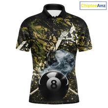 Load image into Gallery viewer, Custom Green Camo 8 Ball Pool Smoke Billiard Shirt For Men, Billiard Team Jersey Polo &amp; 1/4 Zip TDM6032