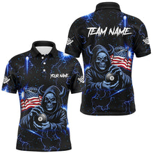 Load image into Gallery viewer, Blue Skull Thunder Lightning US Flag Custom Men Billiard Shirts, Patriotic Billiard Team Jerseys TDM1973