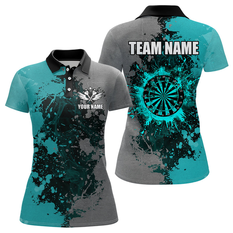 Personalized Darts Paint Turquoise And Grey Dart Shirts For Women Custom Grunge Dart Team Jerseys TDM3179