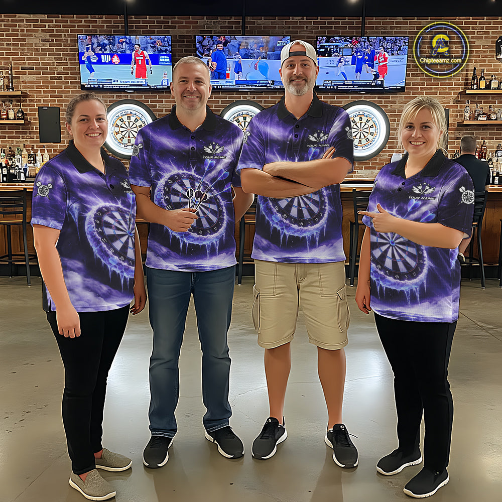 Personalized Purple Dartboard Icy Darts Shirt For Women Custom Darts Jersey Team Polo & 1/4 Zip TDM5681