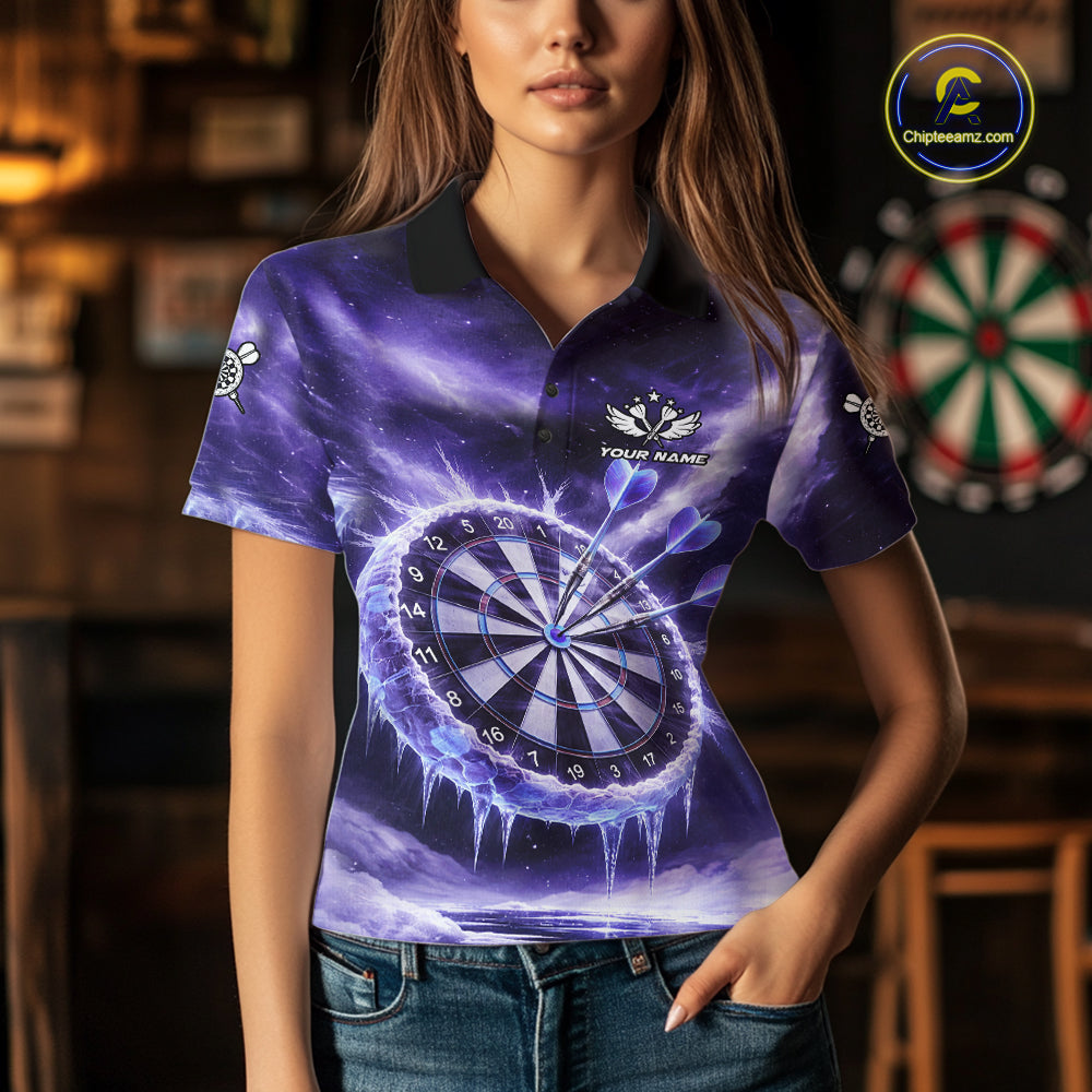 Personalized Purple Dartboard Icy Darts Shirt For Women Custom Darts Jersey Team Polo & 1/4 Zip TDM5681