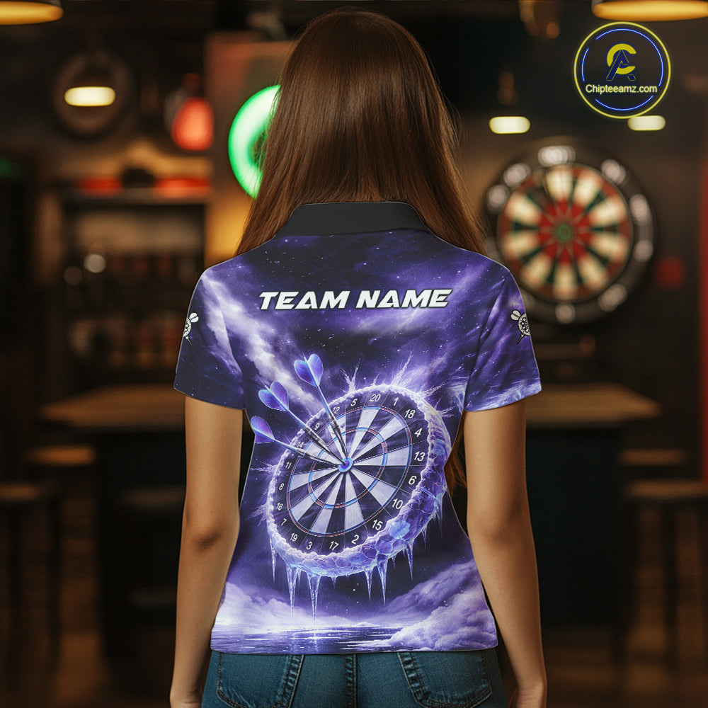 Personalized Purple Dartboard Icy Darts Shirt For Women Custom Darts Jersey Team Polo & 1/4 Zip TDM5681
