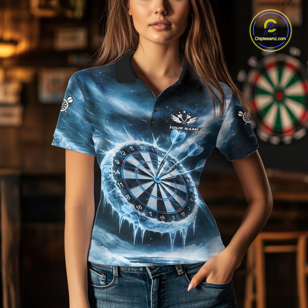 Personalized Blue Dartboard Icy Darts Shirt For Women Custom Darts Jersey Team Polo & 1/4 Zip TDM5682