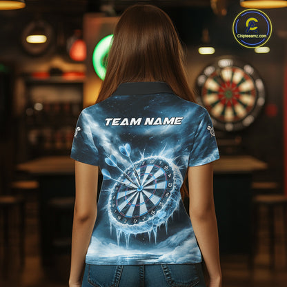 Personalized Blue Dartboard Icy Darts Shirt For Women Custom Darts Jersey Team Polo & 1/4 Zip TDM5682