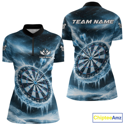 Personalized Blue Dartboard Icy Darts Shirt For Women Custom Darts Jersey Team Polo & 1/4 Zip TDM5682