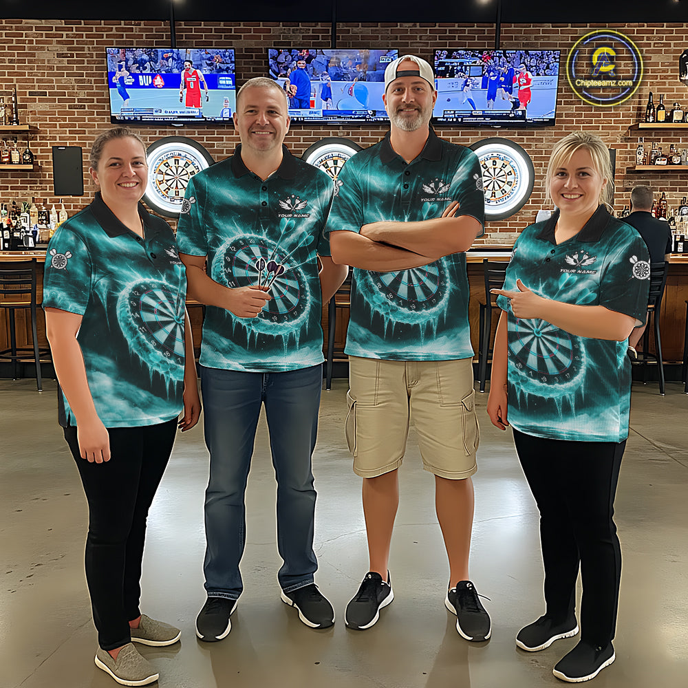 Personalized Turquoise Dartboard Icy Darts Shirt For Women Custom Darts Jersey Team Polo & 1/4 Zip TDM5683