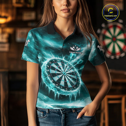 Personalized Turquoise Dartboard Icy Darts Shirt For Women Custom Darts Jersey Team Polo & 1/4 Zip TDM5683