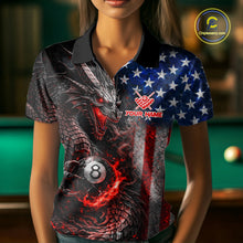 Load image into Gallery viewer, American Flag Dragon 8 Ball Fire Billiard Shirt For Women Custom Pool Team Jersey Polo, 1/4 Zip TDM6035