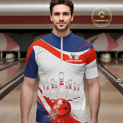 Personalized Bowling Polo & 1/4 Zip For Men Custom Bowling Tournament Team Jersey TDM6296
