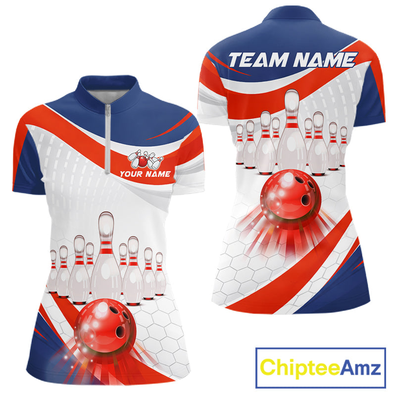 Personalized Bowling Polo & 1/4 Zip For Women Custom Bowling Tournament Team Jersey TDM6296