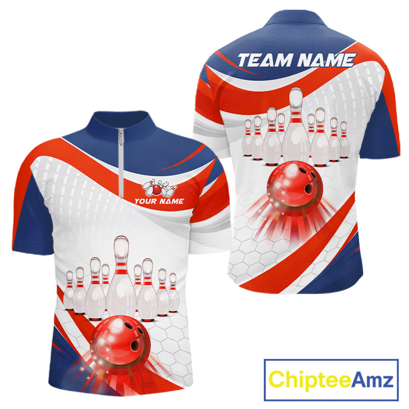 Personalized Bowling Polo & 1/4 Zip For Men Custom Bowling Tournament Team Jersey TDM6296
