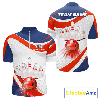 Personalized Bowling Polo & 1/4 Zip For Men Custom Bowling Tournament Team Jersey TDM6296