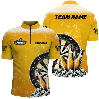 Personalized Yellow Darts And Beer Polo & Quarter-Zip Shirts For Men Custom Drinking Darts Shirts TDM1982