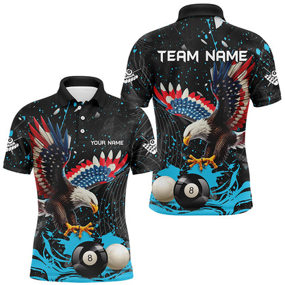 Custom Blue Grunge American Eagle Billiard Shirts For Men, Personalized Billiard Jerseys Apparel TDM1985