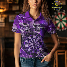 Load image into Gallery viewer, Purple Funny Skull Lightning Darts Shirt For Women Custom Darts Team Jersey Polo &amp; Quarter Zip TDM4979