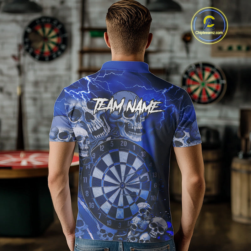 Blue Funny Skull Lightning Darts Shirt For Men Custom Darts Team Jersey Polo & Quarter Zip TDM4980