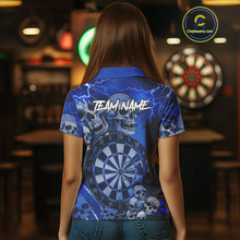 Load image into Gallery viewer, Blue Funny Skull Lightning Darts Shirt For Women Custom Darts Team Jersey Polo &amp; Quarter Zip TDM4980