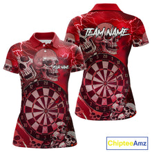 Load image into Gallery viewer, Red Funny Skull Lightning Darts Shirt For Women Custom Darts Team Jersey Polo &amp; Quarter Zip TDM4981