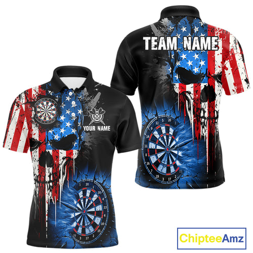 Patriotic American Flag Grunge Skull Mens Dart Shirts Custom Dart Jerseys Team Polo & 1/4 Zip TDM5171