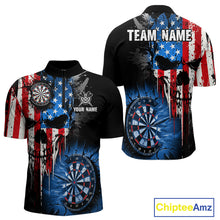 Load image into Gallery viewer, Patriotic American Flag Grunge Skull Mens Dart Shirts Custom Dart Jerseys Team Polo &amp; 1/4 Zip TDM5171