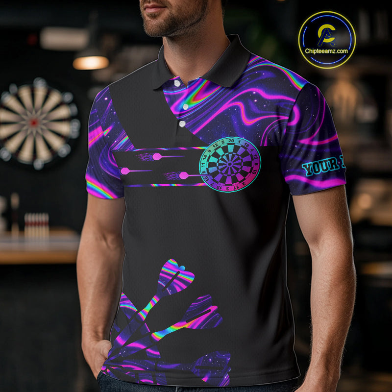Neon Purple Holographic Mens Dart Shirts Custom Glowing Dart Jersey Team Polo & Quarter Zip TDM5172
