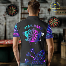 Load image into Gallery viewer, Neon Purple Blue Holographic Mens Dart Shirts Custom Glowing Dart Jersey Team Polo &amp; Quarter Zip TDM5173