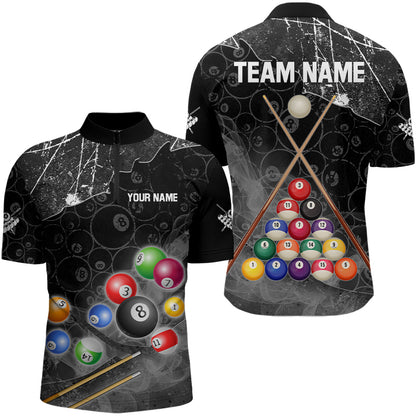 Personalized 8 Ball Pattern Smoke Men Billiard Shirts Custom 3D Billiard Balls Pool Jerseys | Black TDM3190
