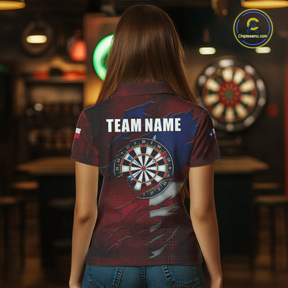 Retro Texas Flag Darts Shirt For Women Custom Patriotic Texas Darts Team Jersey Polo & 1/4 Zip TDM5417