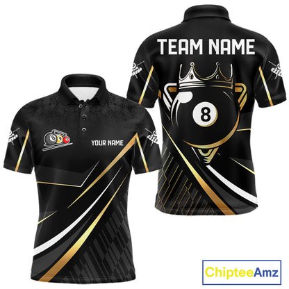 Personalized Golden 8 Ball Pool Crown Billiard Shirt For Men, Billiard Team Jersey Polo & 1/4 Zip TDM5904